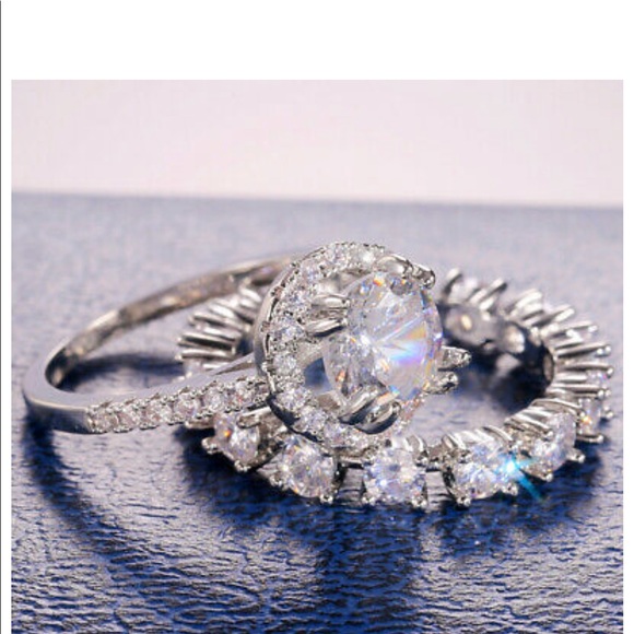 New 2 PC Set 925 Silver Sapphire Ring - Picture 2 of 7